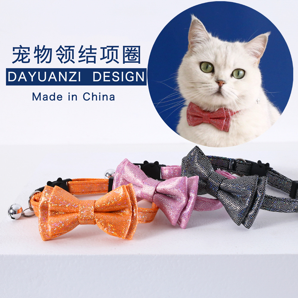 Pet Gato desmontable color caramelo sequinilla arco anti-asfixia perro conejo collar corbata collar