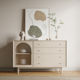 Nordic Solid Wood Silvered Side Cabinet Simple Modern Entrance Cabinet French Style Storage Cabinet Tea Cabinet Studio Cabinet