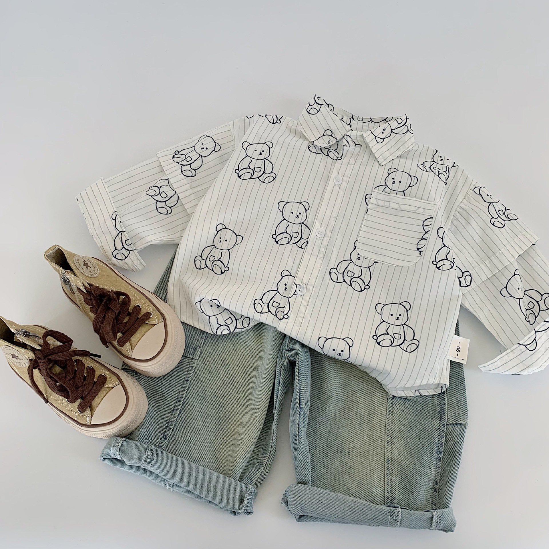 Camisas infantiles Maibo 2025, otoño, niñas y niños, lindos osos, camisas de algodón de manga larga, tendencia