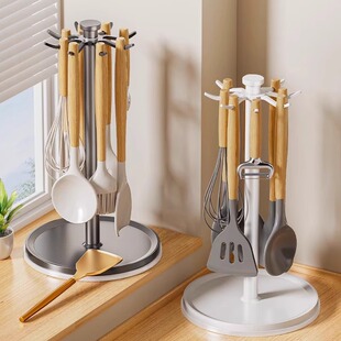Kitchen Countertop Rotating Slipper Storage Rack Spoon Shovel Hanger Multifunctional Countertop Storage Soup Spoon Cookware Draining