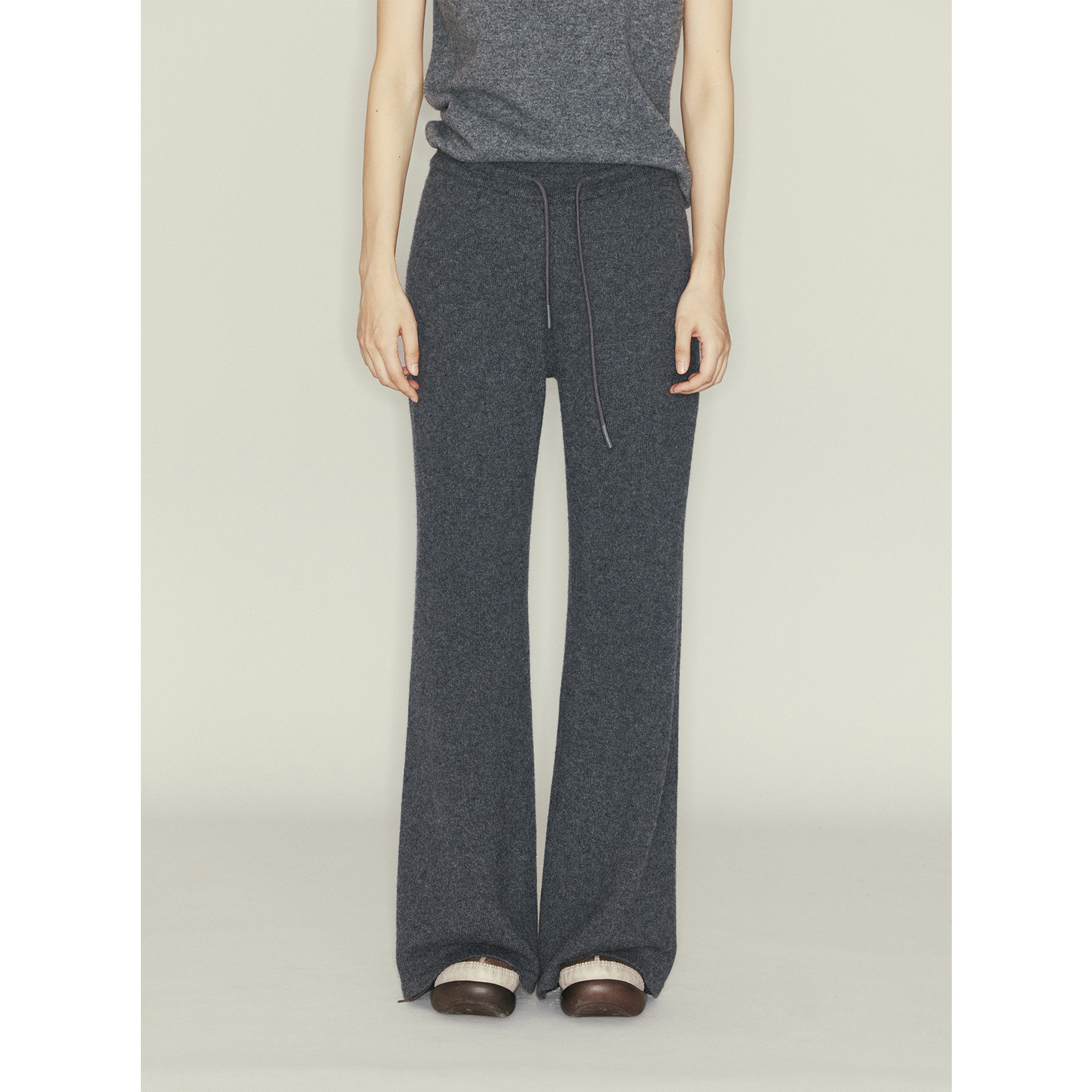 [Time] new close-fitting elastic full wool trousers knitted drawstring elastic waist casual flared pants for women V5805