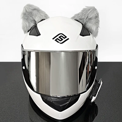 Women Accessories Ears Electric Car – Motosiklet dəbilqələri - one-size-fits-all-a-pair-of-gray-three-dimensional-cat-ears-metal-support-included