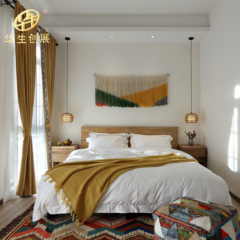 Hotel B & B guest room log style bed standard room full set bed box simple modern hotel B & B hotel bed box set