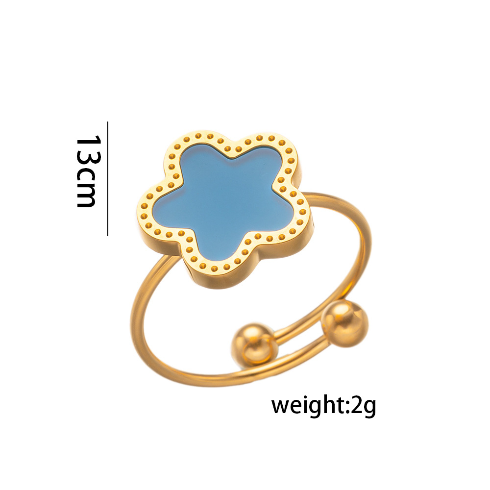 Five leaf flower ring Titanium steel five leaf clover ring Lucky five leaf flower ring _voghion.com