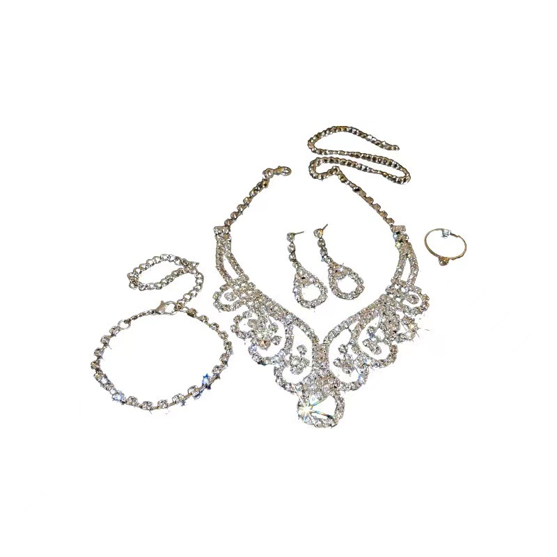 Bridal Wedding Necklace And Earring Set With Rhinestone Claw Chain_voghion.com