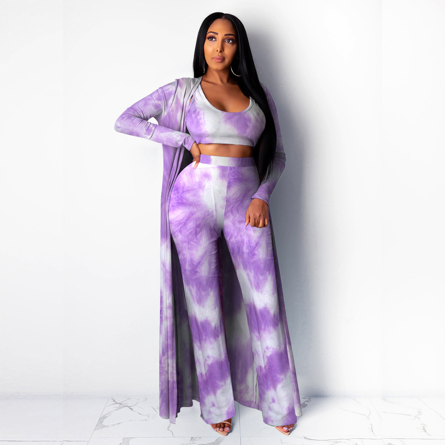 women s high elastic pit strip tie-dye three-piece suit nihaostyles clothing wholesale NSBMF80100