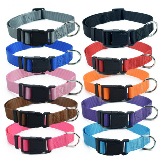 Cross-border supply of adjustable pet dog collar solid color nylon dog collar for small and medium dogs walking dog collar explosion-proof punch
