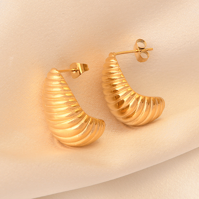 1 Paire Style Ig Géométrique Placage Acier Au Titane Plaqué Or 18k Boucles D'oreilles display picture 4