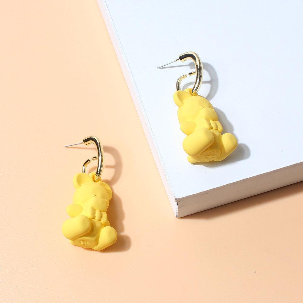 Fashion Simple Candy Color Cartoon Copper Bear Drop Earrings display picture 3