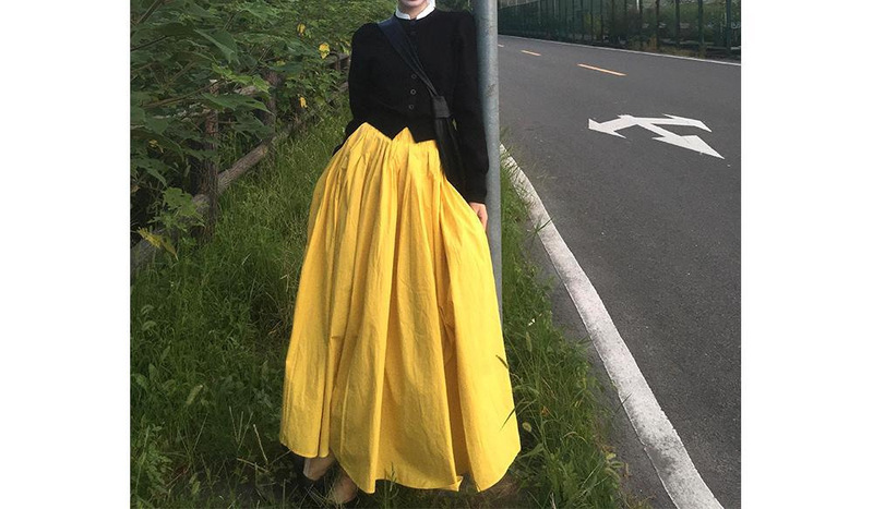 高级感假两件针织开衫卫衣女+高腰黄色半身裙两件套|新款辣妹套装|undefined