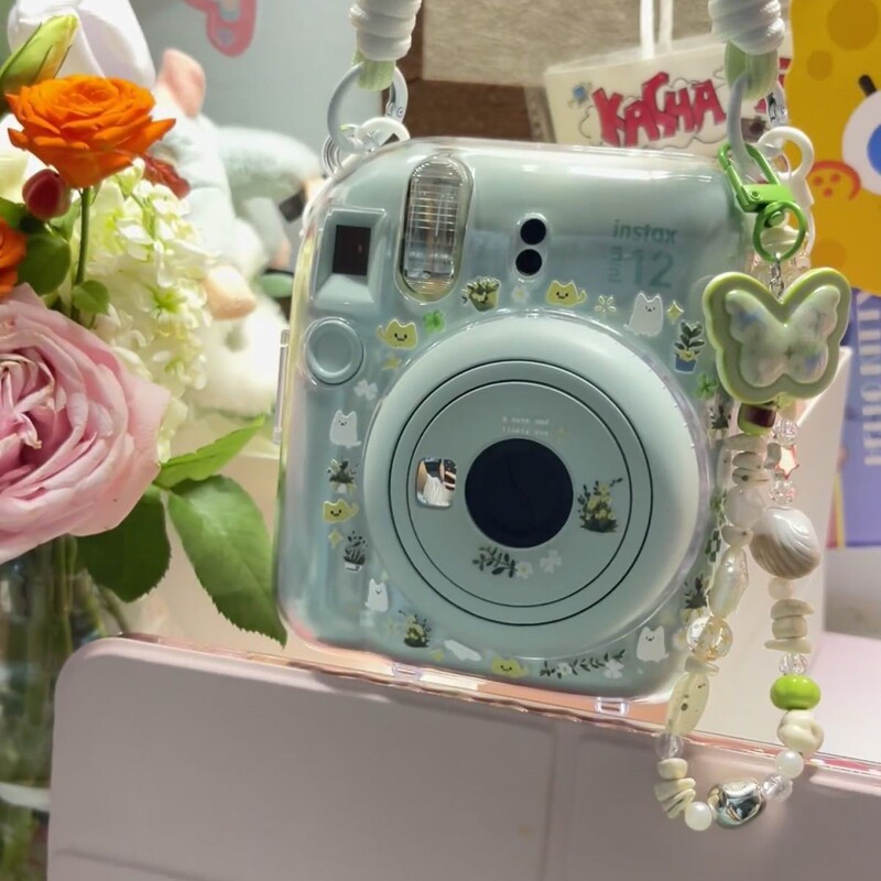 [Mini12 Transparent Case] Instax Crystal Case Mobile Phone Universal Stand-Up Lanyard Hard Shell Chain Camera