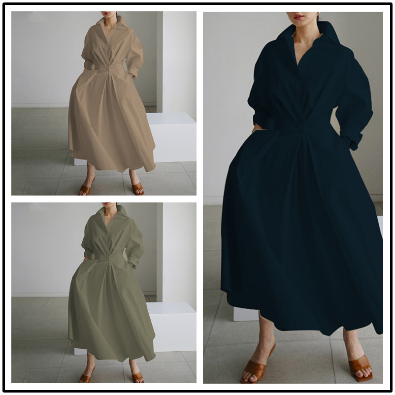 Women's Shirt Dress Casual Shirt Collar Printing Long Sleeve Solid Color Leopard Maxi Long Dress Street display picture 3