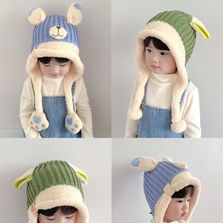 Autumn/Winter Children's Hat Windproof for Boys and Girls, Ear-Protecting Fleece Lined Warm Baby Hat Cute and Adorable Pull-On Hat