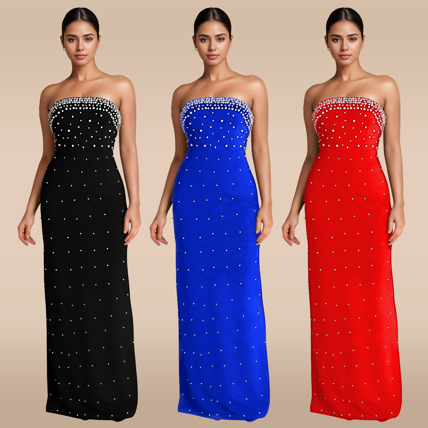 C7218 Cross-border AliExpress Amazon Moda europea y americana top de tubo de mujer vestido de espalda abierta con cuentas sexy image 1