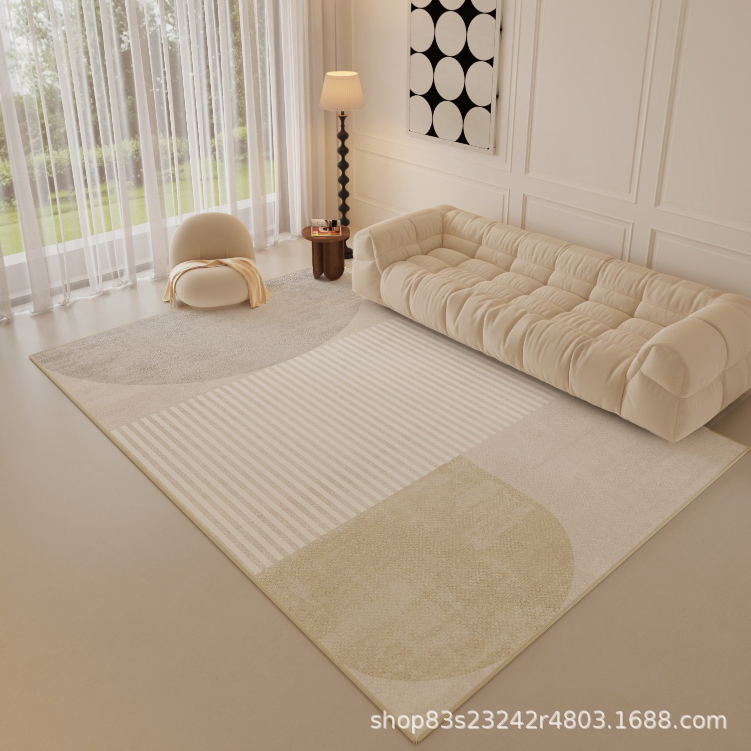 Estilo japonés minimalista Líneas geométricas Loop alfombra de terciopelo sala de estar dormitorio de lujo de luz llena cubierta de color cálido alfombra