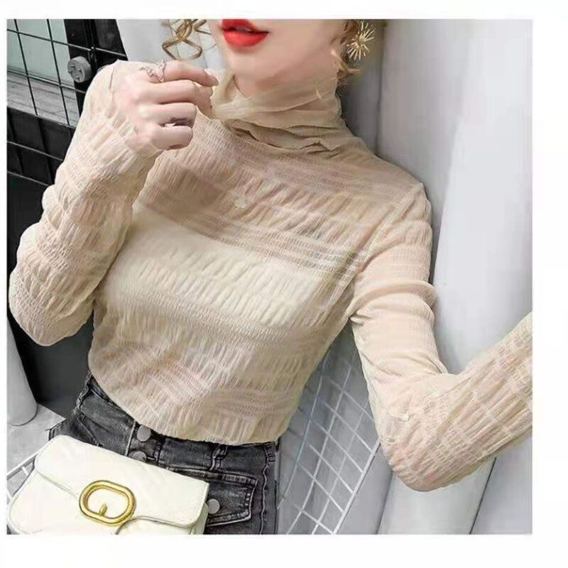 2022 Early Spring New Inner Mesh Backing Stynew European Style Small Shirt Elegant Soft Waxy Lace Backing Shirt