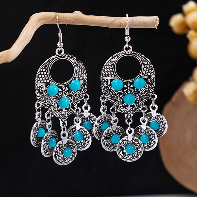 1 Pair Retro Geometric Beaded Plating Chain Alloy Drop Earrings display picture 9