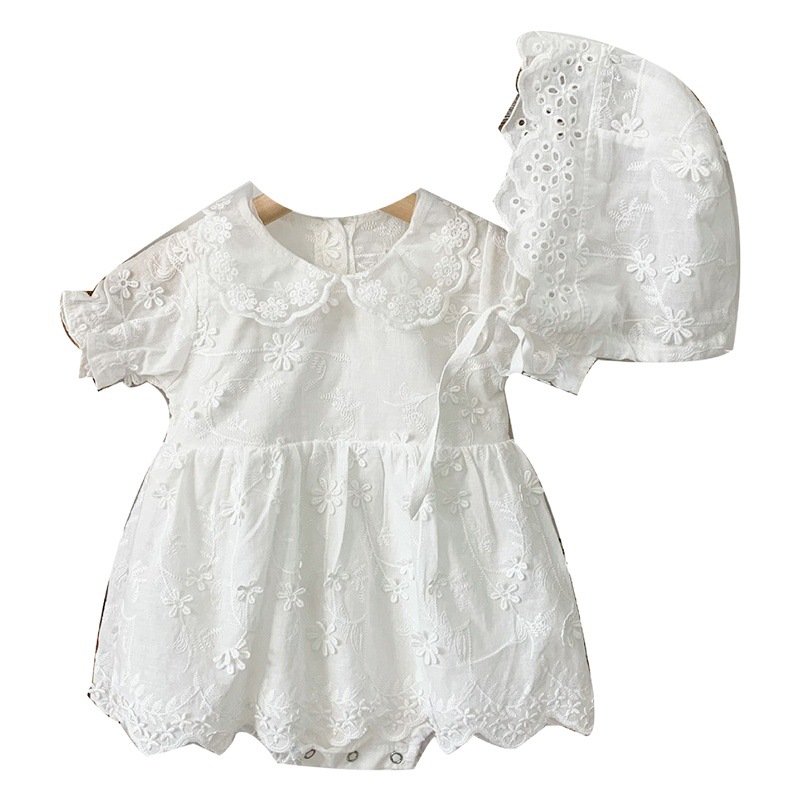 2023 verano estilo coreano de manga corta de encaje mameluco de las niñas bebé de una pieza mameluco vestido lindo bebé mameluco vestido