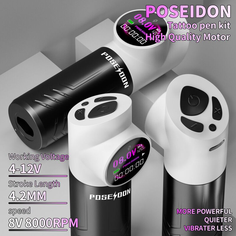 Poseidon Tattoo Equipment Panda Tattoo Pen Large Round Screen Line Drawing and Shading Tattoo Machine High-Quality Motor High Quality