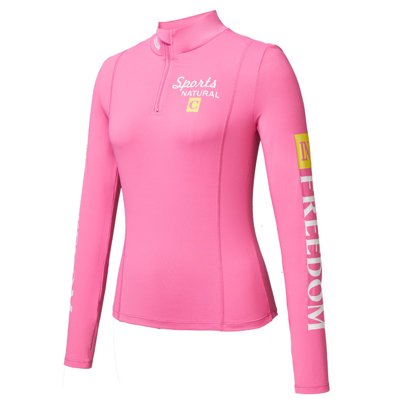 Nueva impresión de cuello vertical medio pecho cremallera manga larga correr fitness al aire libre chaqueta transpirable chaqueta de yoga de mujer