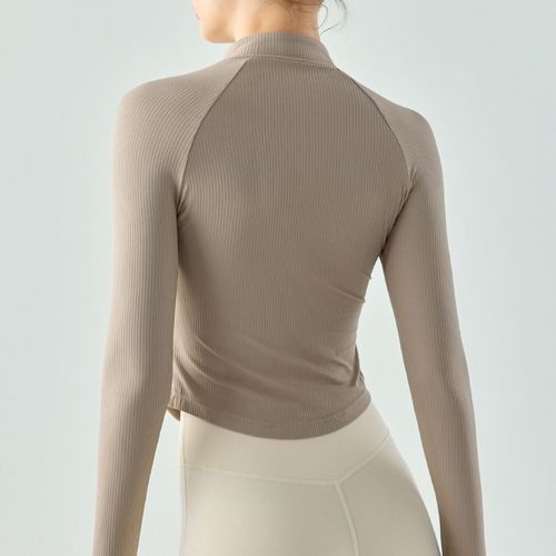 Women's Long Sleeve T-Shirt Yoga Top with Stand Collar, Half Zipper, Fitted Sports Top, Thin and Breathable Fitness Clothing for Autumn and Winter