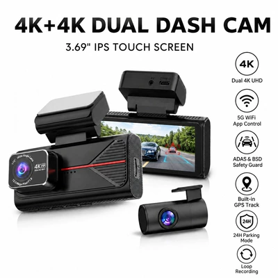 New cross-border dual 4K front Driving recorder - dual-lens-4k4kwifiadasbsd-assistancegps-trajectory