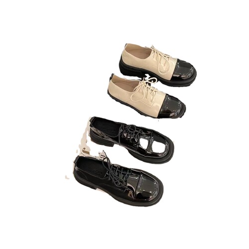 Ve&La French thick-soled small fragrant style lace-up loafers women's shoes autumn and winter plus velvet British style small leather shoes