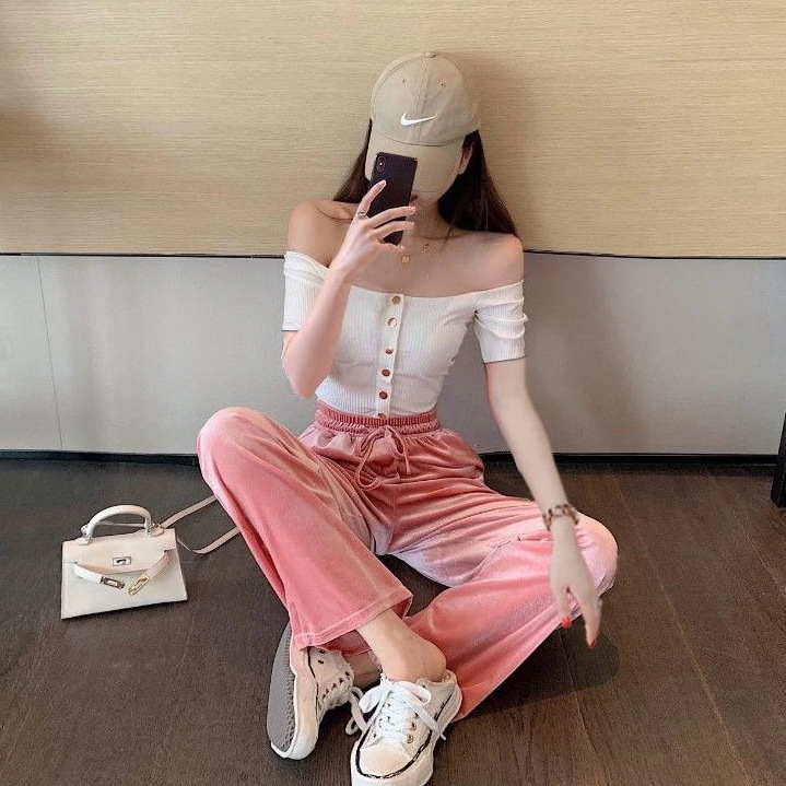 Colorful Button Off-Shoulder Top 1