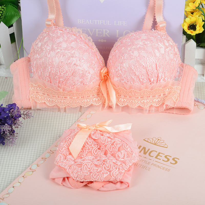 Cross-Border Foreign Trade Japanese-Style Cute Girl Lingerie Lace Sexy Thin Push-Up Pure Desire Style Bra Set Manufacturer