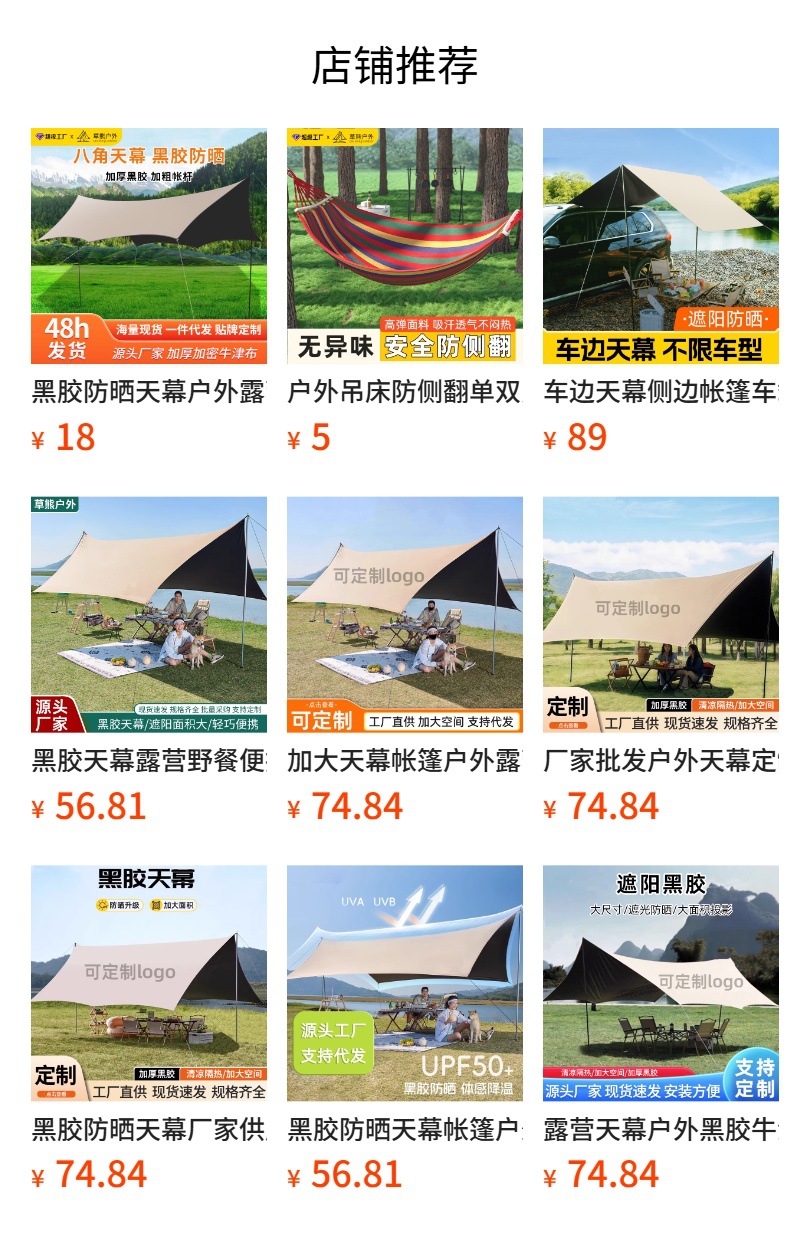 Vinyl Sunshade Canopy Outdoor Camping Gear Tent Sun Shelter Windproof Rainproof Tent Portable Octagonal Large Canopy