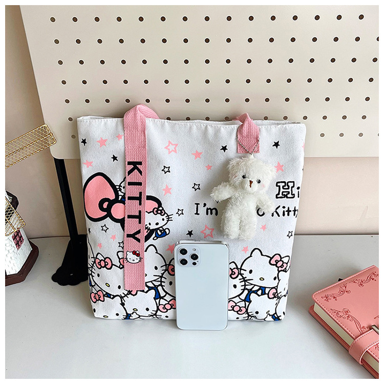 The new fashionable cartoon canvas bag, simple and versatile tote bag, cute commuting single-shoulder tote large bag, is selling well across borders undefined