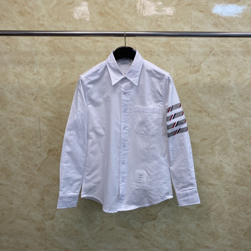 Tb Factory Direct Sales New Spring and Summer Classic Red, White, and Blue Striped Twill Oxford Long-Sleeved Shirt for Men, Versatile