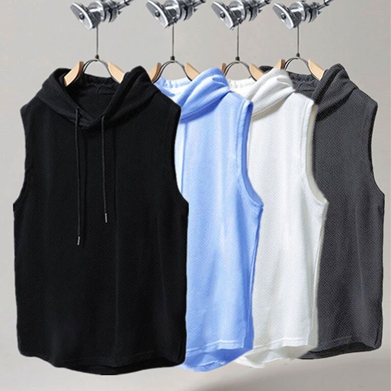 Casual Sports Vest for Men, Quick-Drying, Loose-Fitting, Fitness, Men's Basketball Training Hooded Fitness Vest, Men's Summer Sweatshirt