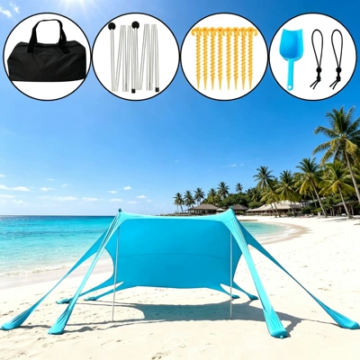 Tent Portable Elastic One-Piece | Avtomobil yan çətirləri - 8-pin-blue-with-2-aluminum-rods-300300200cm-lycra-canopy-tent