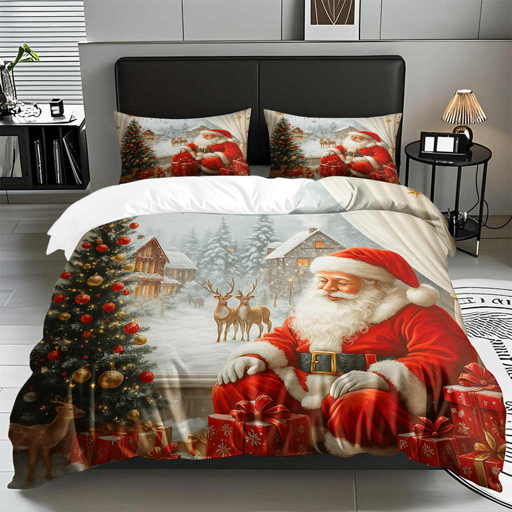 Textiles caseros transfronterizos patrón navideño suave polirido quilt kit de impresión digital HD TEMU / JIT