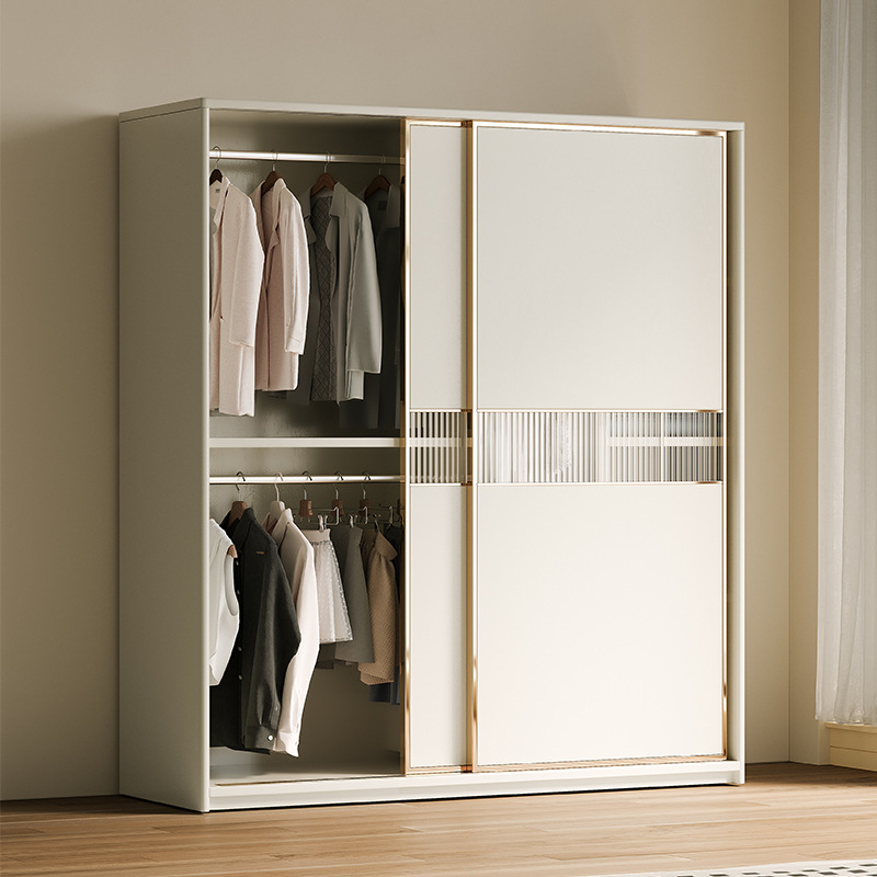 All Solid Wood Oak Sliding Door Wardrobe Bedroom Home Small Apartment Hanging Wardrobe Modern Style Simple White Large Wardrobe