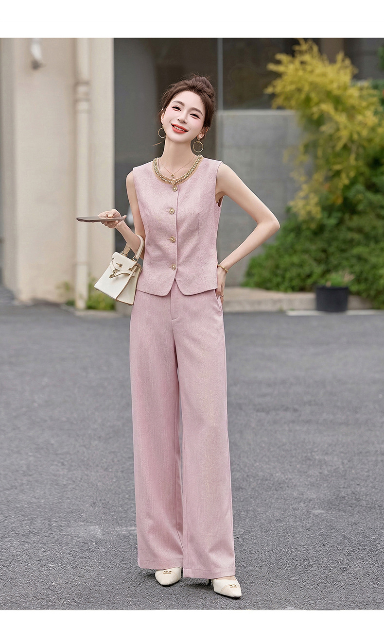 Bộ yếm quần ống rộng nữ hai mảnh không tay phối quần ống rộng cao cấp HE6605 — Màu hồng, xanh lá cây chi tiết 26