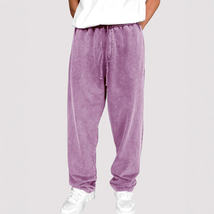2024 cross-border European and American casual pants men's autumn and winter 3d digital printing solid color men's