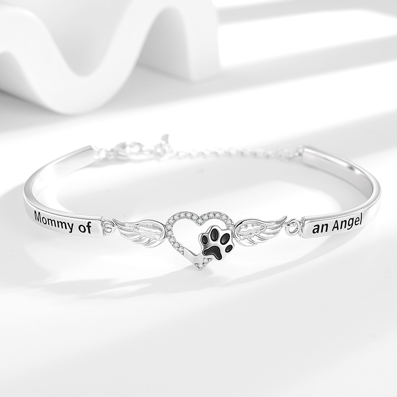 Cross-Border New Style Angel Wings to Commemorate Mother, Women's Foot Print Bracelet, Trendy Bracelet, Fashionable Foreign Trade Bracelet