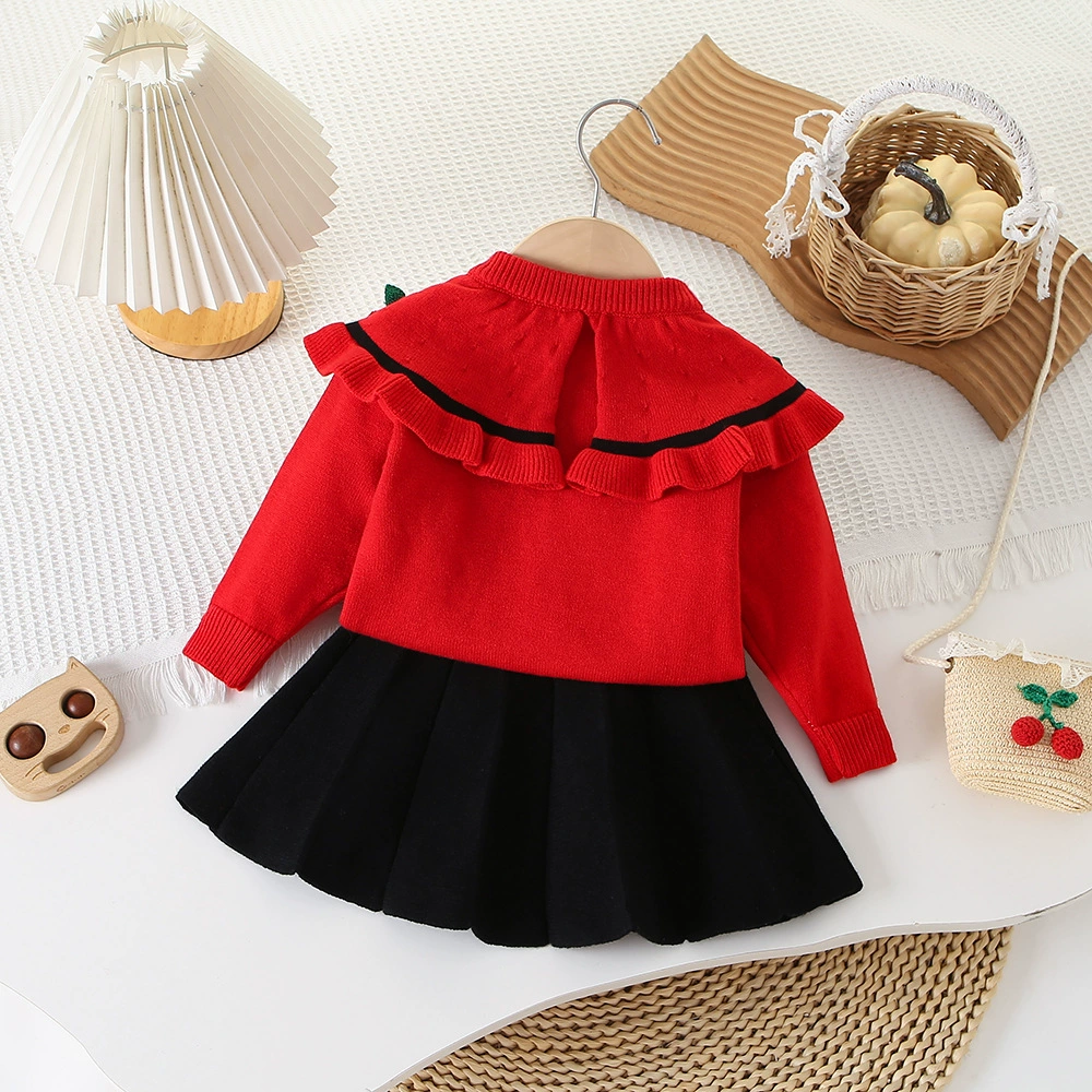 Children's three dimensional sweater, knitted girl's skirt, long-sleeve, set