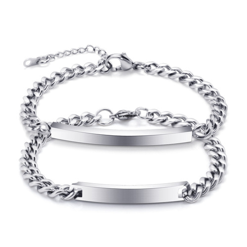 Light plate long strip with engraving laser titanium steel stainless steel men and women couple bracelet Wish Amazon wholesale hot sale