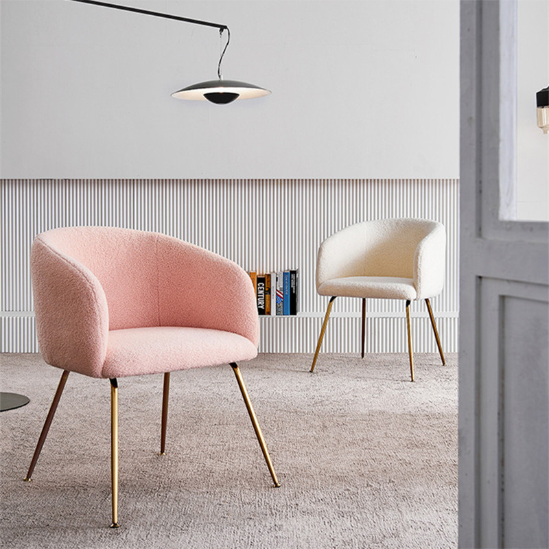 Light Luxury Stainless Steel Lamb Fleece Casual Armchair Hotel Guest Room Book Chair Milk Tea Coffee Shop Nail Soft Bag Chair