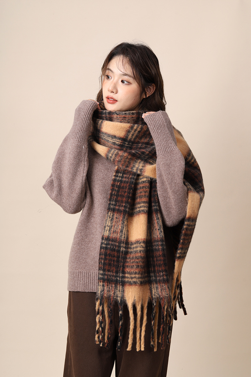 Sciarpa invernale in mohair con nappe di alta qualità, in cashmere marrone Maillard, per studenti, stile nuovo_voghion.com