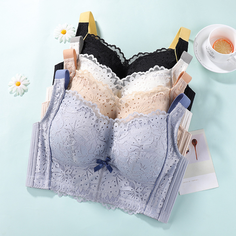 Lace Beautiful Back Latex Big Chest Small Bra No Steel Ring Underwear Women's Thin Cup Comfortable Adjustable Para Breast