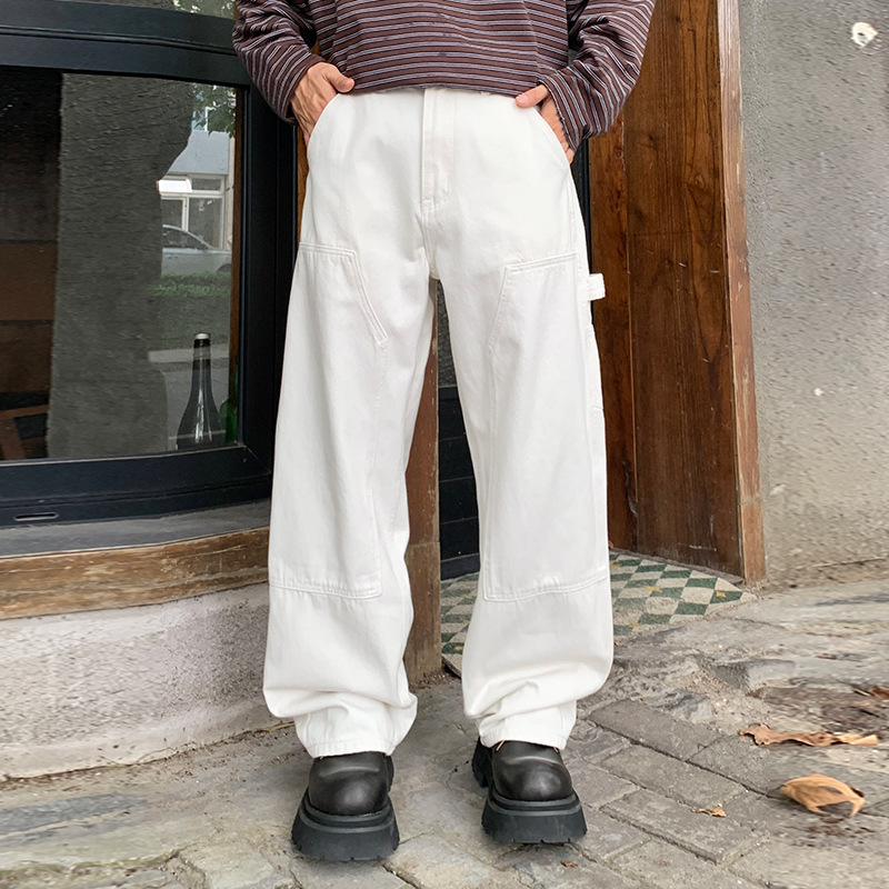 Trendy Men's American Retro Layered Detachable Design Jeans Loose Casual Straight Pants Men