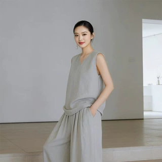 苎麻背心女禅服茶艺V领无袖上衣春夏来款定马甲制重茶艺禅服定制