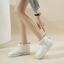 雪地靴女2022年新款冬季加絨加厚保暖短靴面包鞋白色皮面防水棉鞋
