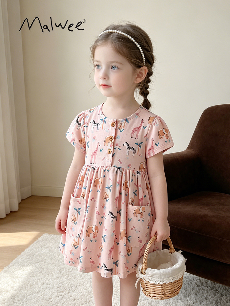 Malwee transfronterizo verano nuevo estilo europeo y americano de manga corta vestido de niña suave y cómoda ropa de niñas image 1