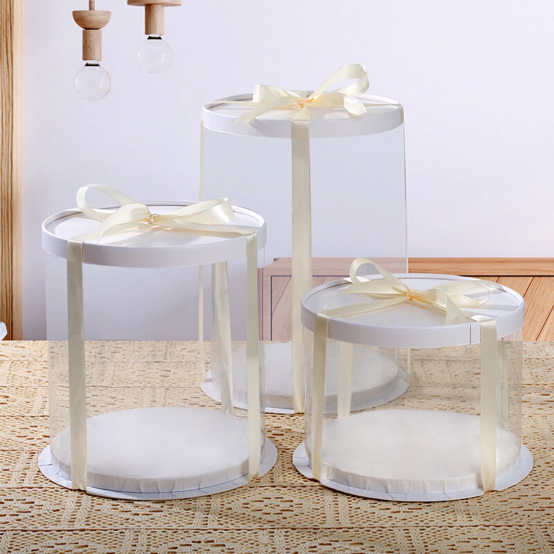 Internet Celebrity Round Cake Box Transparent Birthday Baking Packaging 4inch 6inch 8inch 10inch Single and Double Layer Heightened Balloons