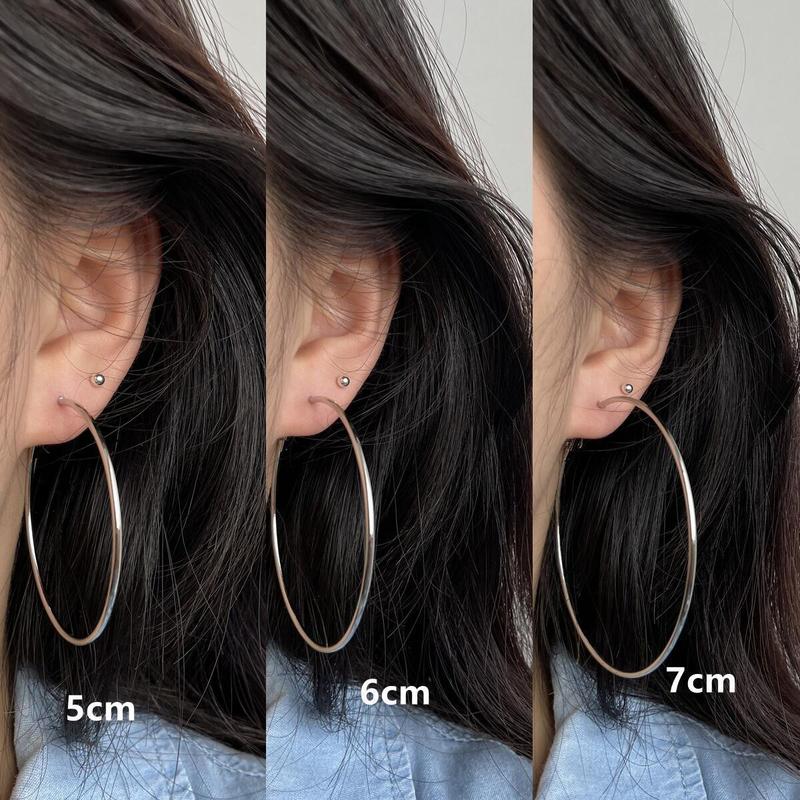 2026 New Trendy Summer Silver Large Hoop Earrings with Black Thin Hoops, European and American Style, Elegant Gold Versatile Earrings